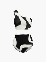 İki Tonlu Asimetrik Yaka Bikini Takımı