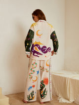 Boho Desenli Bol Gömlek Ve Geniş Paça Pantolon Takımı