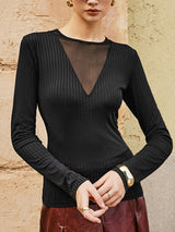 Ribbed Panel Şeffaf Tişört