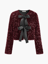 Payetli Kadife Fiyonklu Blazer