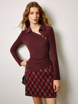 Asimetrik Düğmeli Dar Polo Tişört