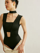 Spor Şık Kolsuz Kesikli Body