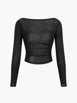 Düz Yaka Şeffaf Panelli Jersey Üst
