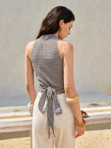 Gingham Halter Wrap Üst