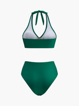 Metal Çiçek Detaylı Boyundan Bağlamalı Bikini Takımı