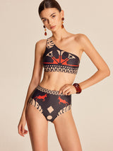 Tribal Baskılı Tek Omuzlu Bikini Takımı
