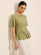 Pileli Peplum Kaburga Üst
