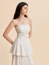 Askısız Peplum Bluz Ve Uçuşan Etek Takımı