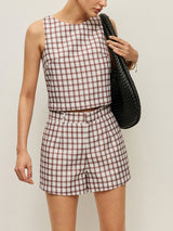 Dama Tahtası Kolsuz Kısa Üst Şort Takımı