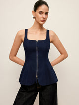 Fermuarlı Ön Kot Peplum Üst