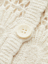 Tığ İşi Çiçekli Düğmeli Hırka
