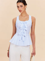 Fiyonk Detaylı Çizgili Peplum Üst