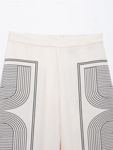 Orta Bel Geometrik Desenli Geniş Paça Pantolon