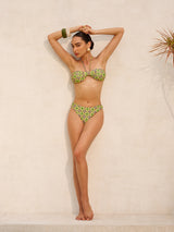 Halter Bağcıklı Retro Baskılı Bikini Üstü