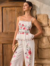 Çiçekli Peplum Üst Pantolon Takımı
