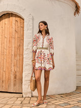 Boho Çiçek Desenli Yakalı Elbise
