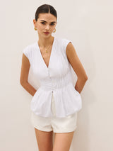 Pileli Peplum V Yaka Bluz