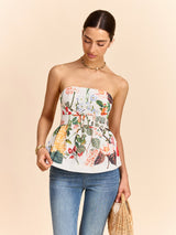 Çiçek Desenli Askısız Peplum Üst Ve Kemer