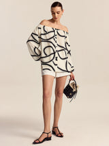 Desenli Omuzlar Açık Bluz