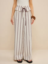 Peplum Bel Çizgili Geniş Paça Pantolon
