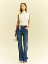 Yarı Şeffaf Büzgülü Belden Bağlamalı Sırtlı Bluz