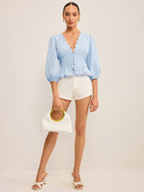 Puf Kollu V Yaka Peplum Bluz