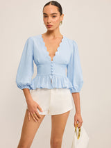 Puf Kollu V Yaka Peplum Bluz