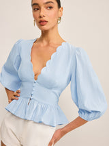 Puf Kollu V Yaka Peplum Bluz