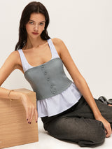 Çizgili Ve Düz Peplum Düğmeli Üst