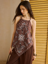 Boho Desenli Askılı Sırtı Açık Üst