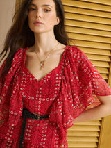 Kemerli Baskılı Fırfırlı Peplum Üst