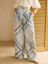 Boho Baskılı Geniş Paça Pantolon