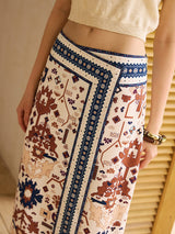 Boho Baskılı Sarma Midi Etek