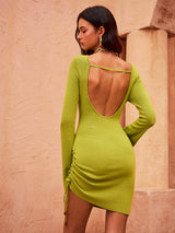 Sırtı Açık Büzgülü Mini Elbise