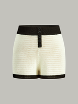 Kontrast Kesimli Önü Düğmeli Örme Şort