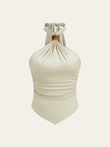 Boncuk Detaylı Askılı Büzgülü Üst