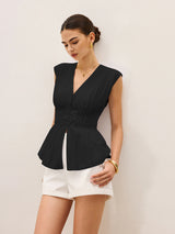 Pileli Peplum V Yaka Bluz