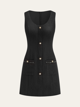 Tweed Kolsuz Düğmeli Mini Elbise