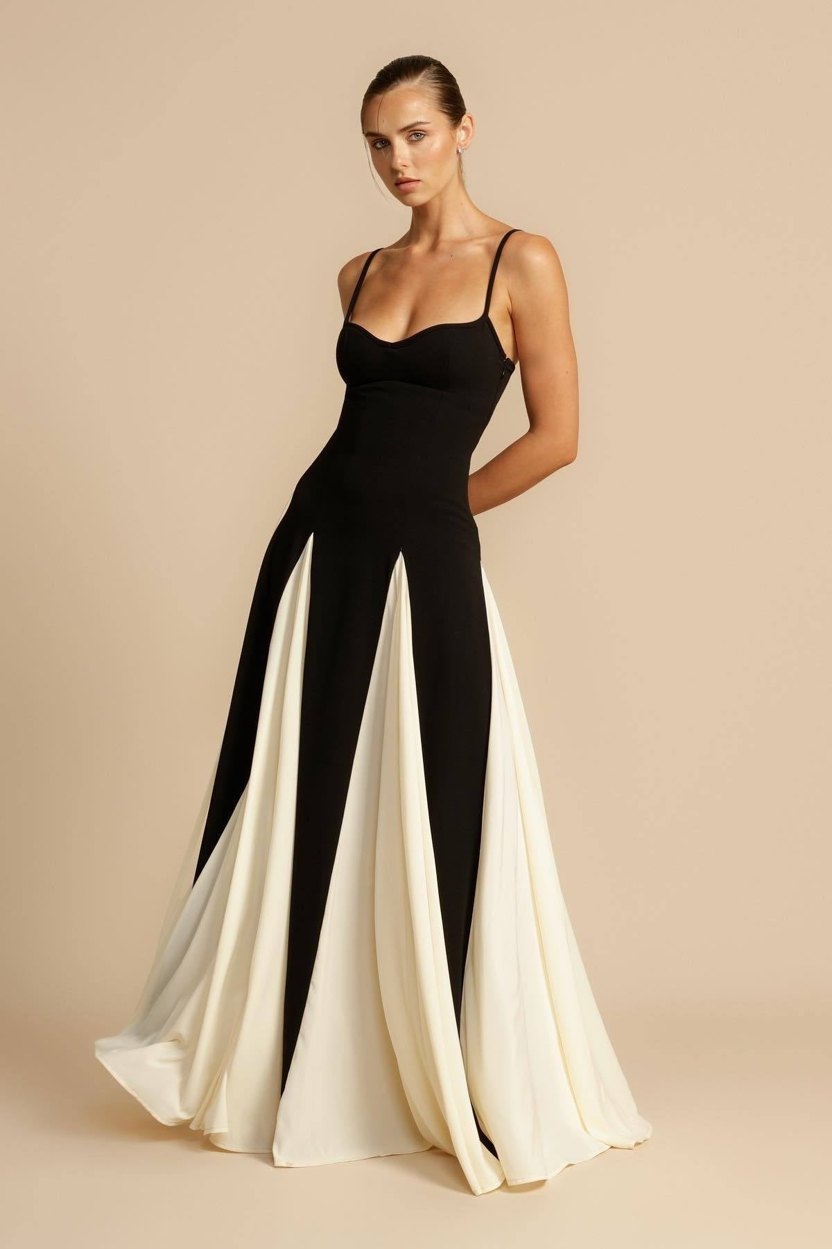 Swing Renk Bloklu Sling Maxi Elbise