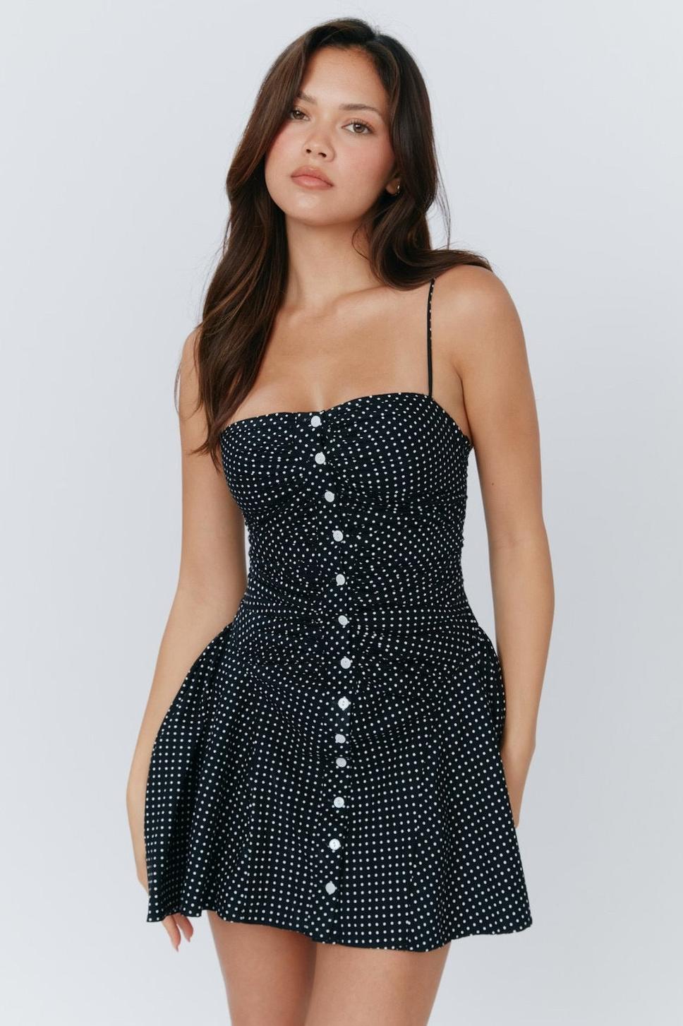 Tess Puantiyeli Cami Mini Elbise