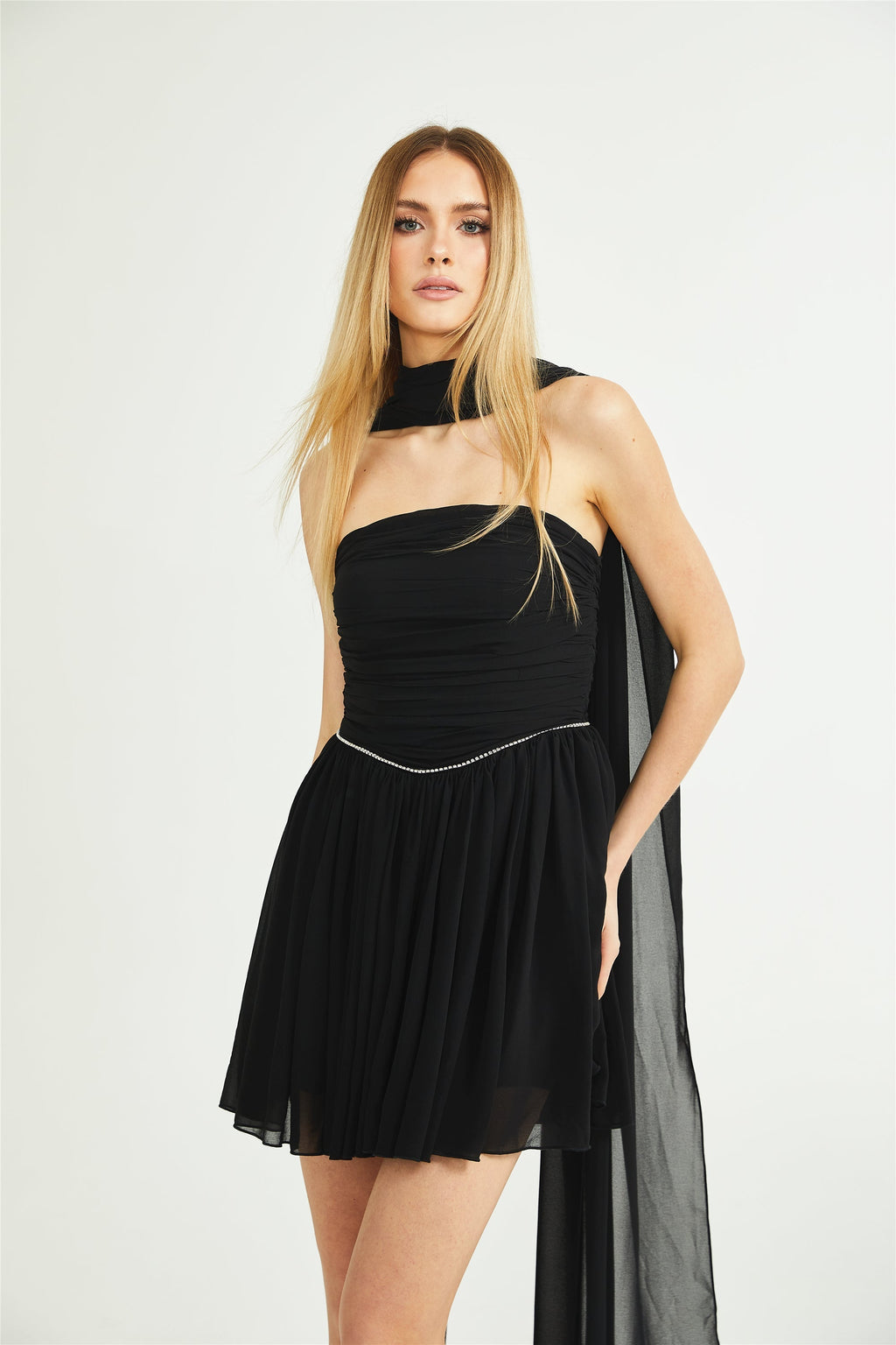 Nadine pileli mini elbise