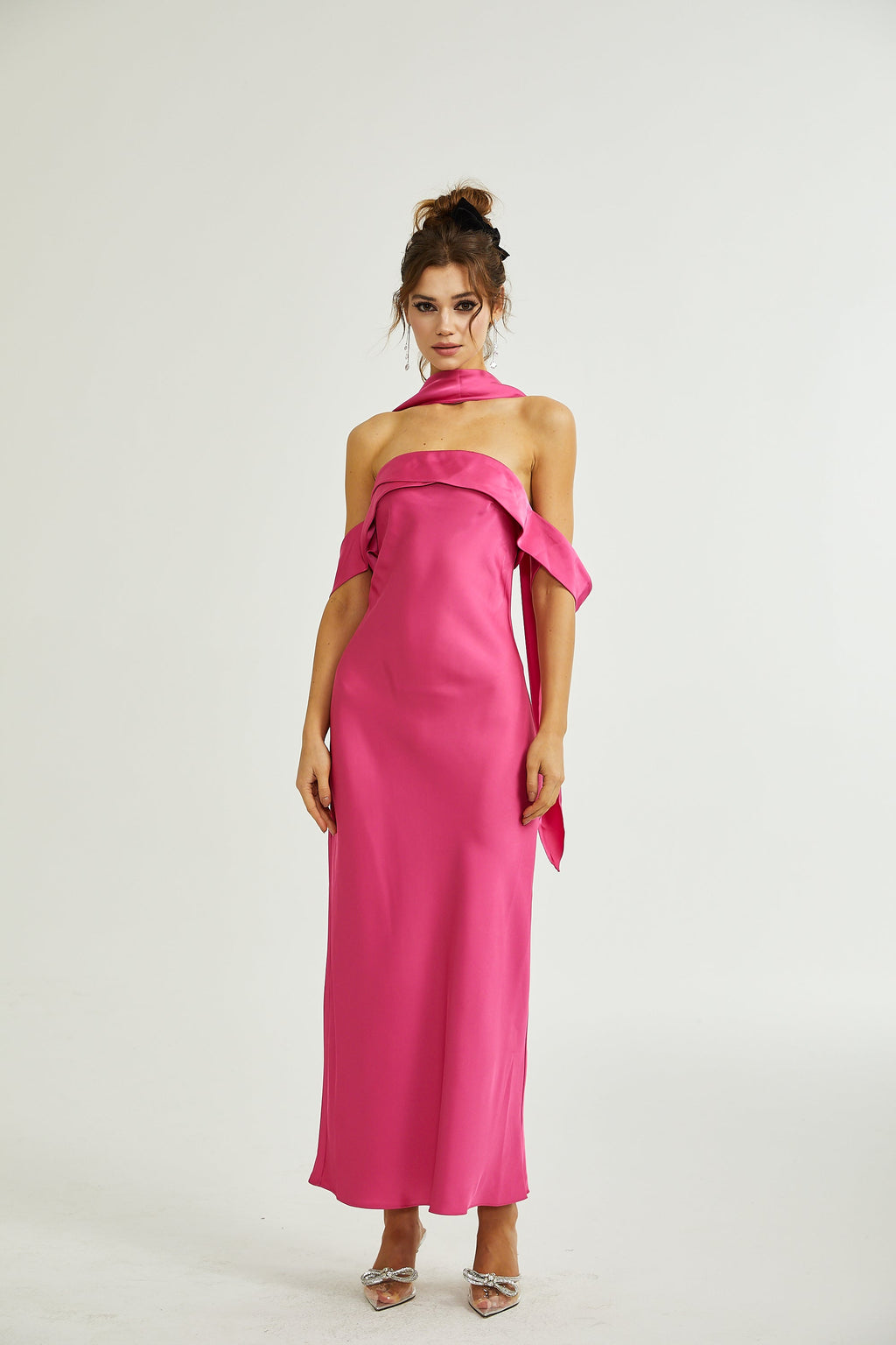 Yasmine saten midi elbise