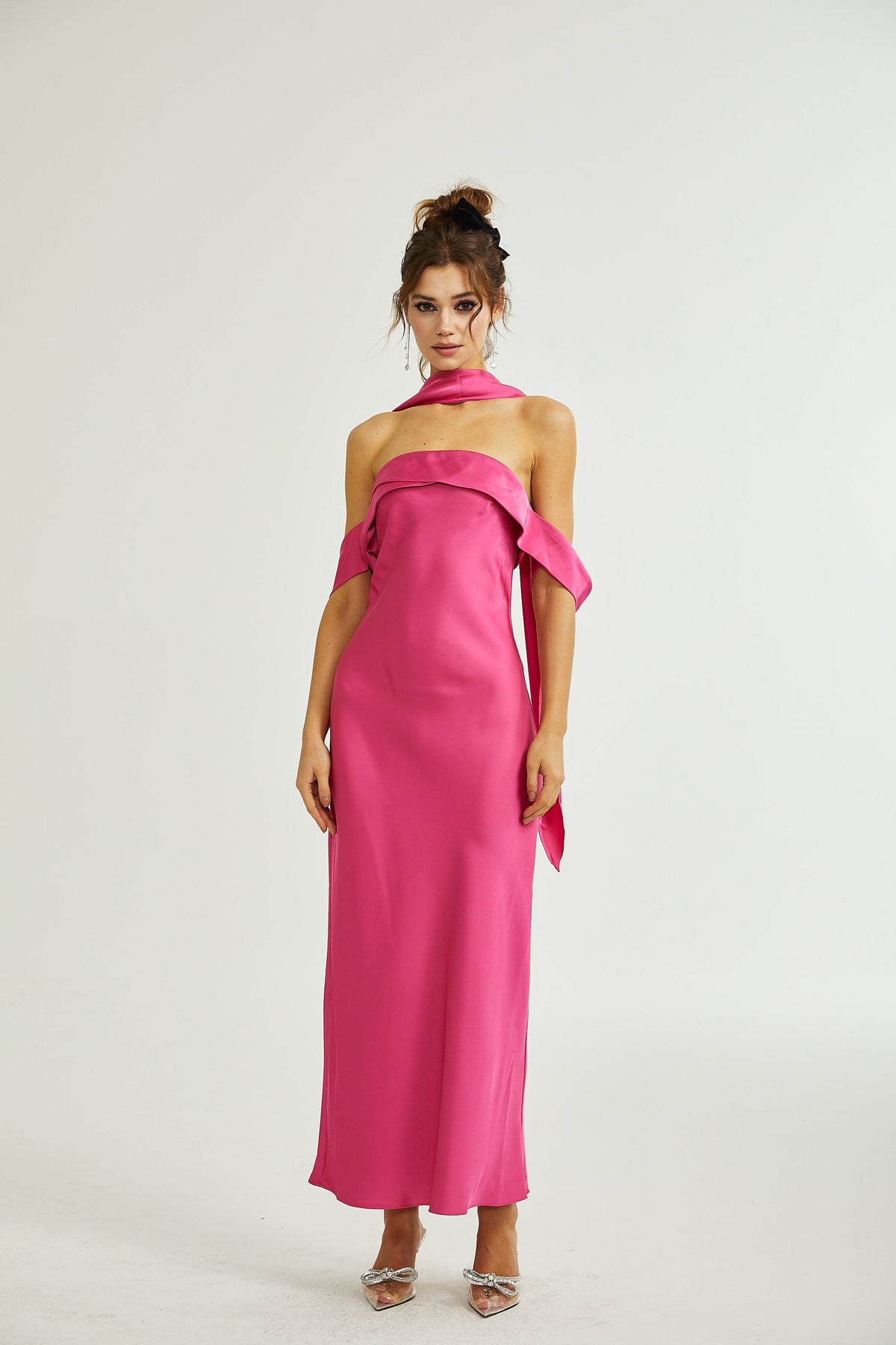 Yasmine saten midi elbise