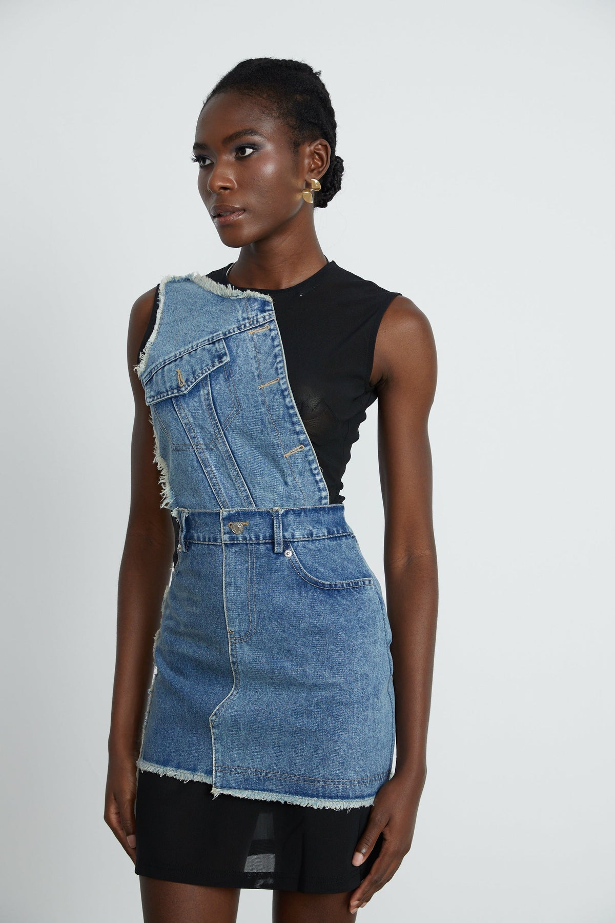 Lana denim mini elbise