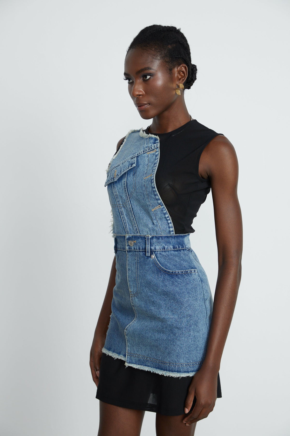 Lana denim mini elbise