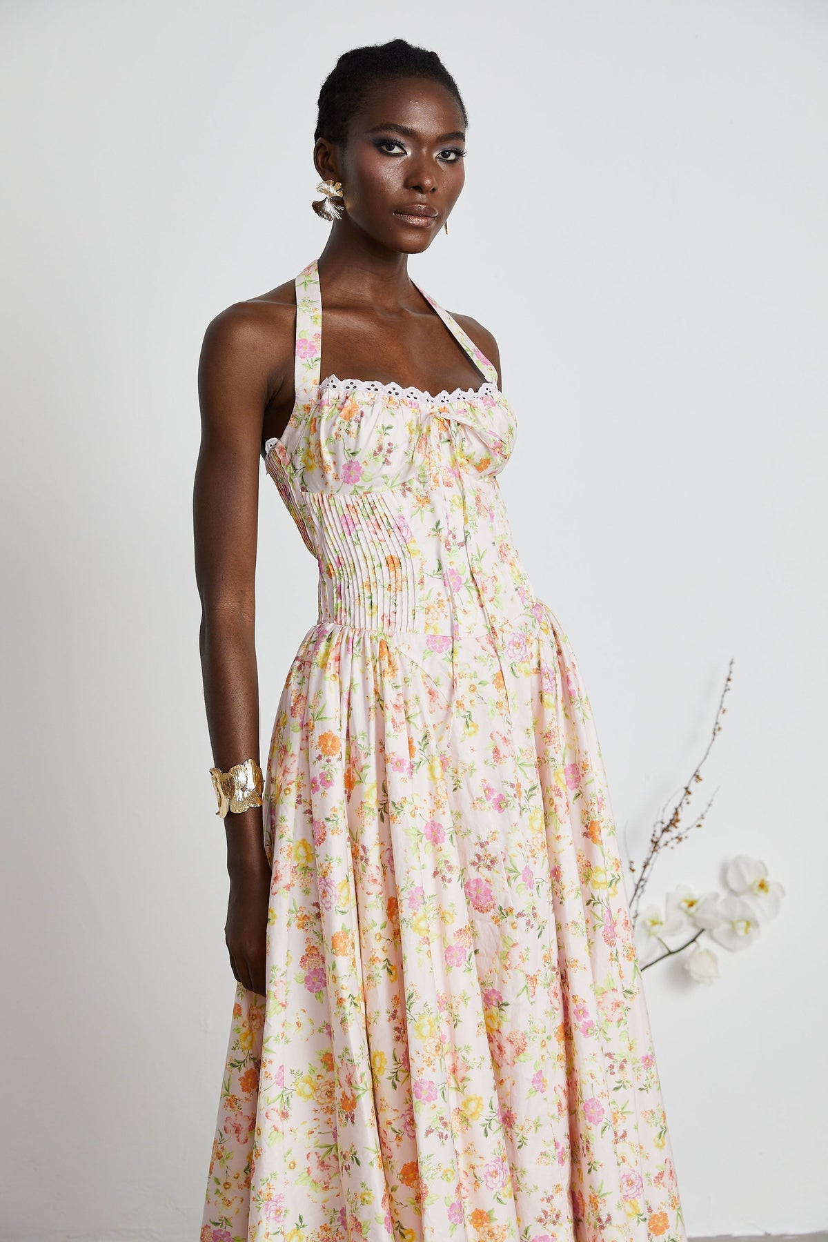 Odette desenli midi elbise