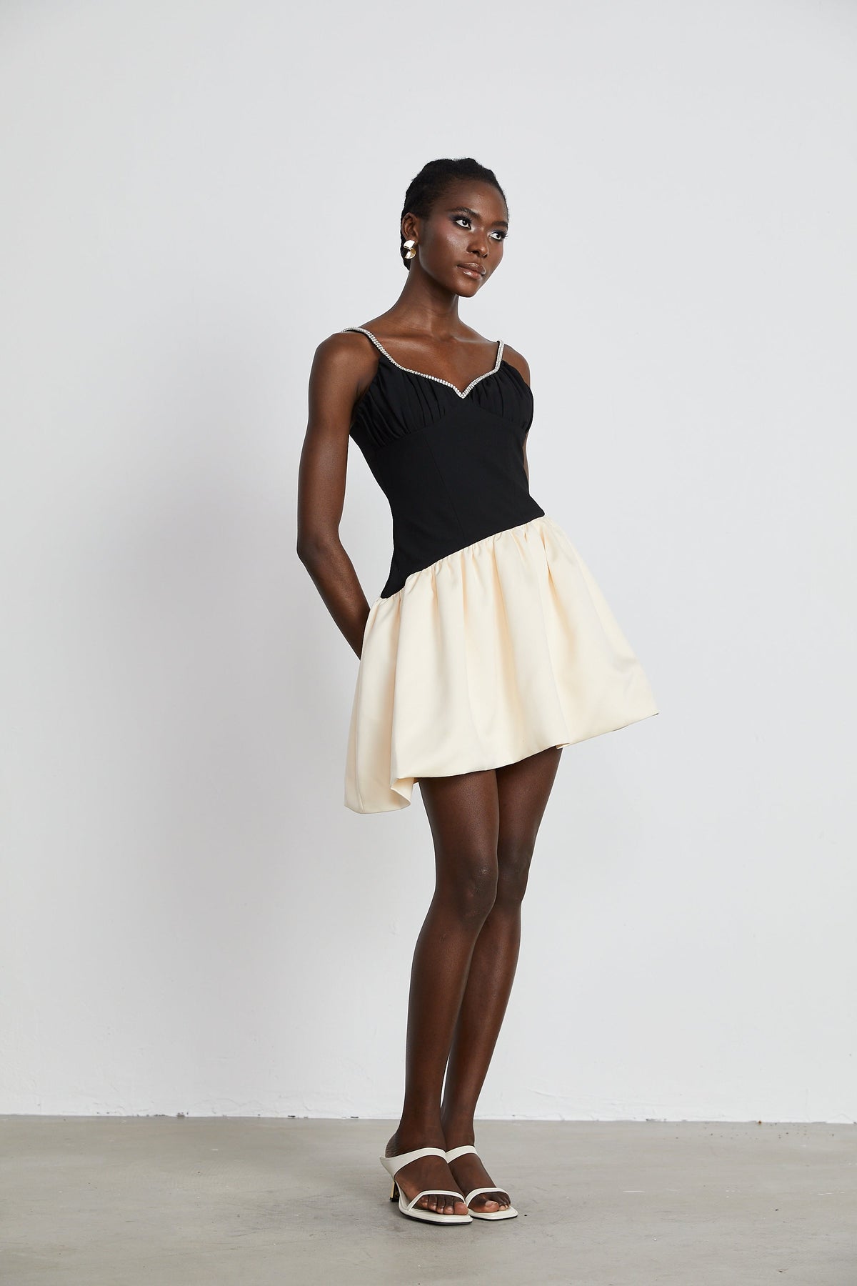 Sophie kontrast mini elbise