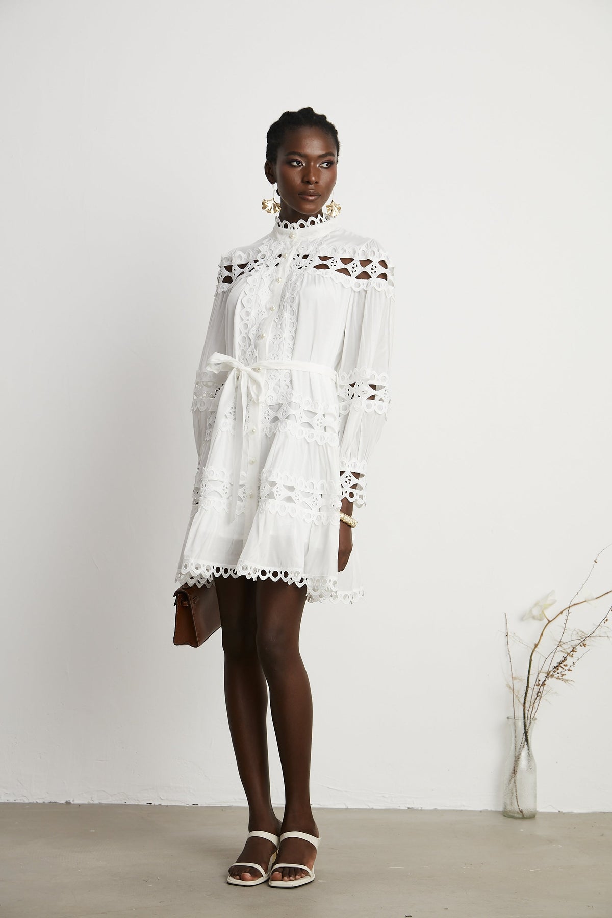 Hélène dekolte mini elbise