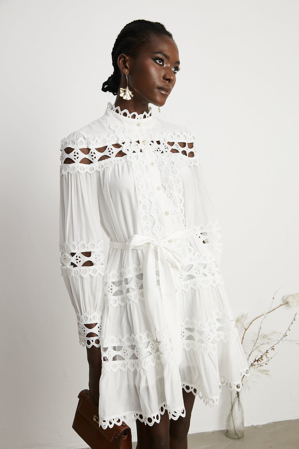 Hélène dekolte mini elbise
