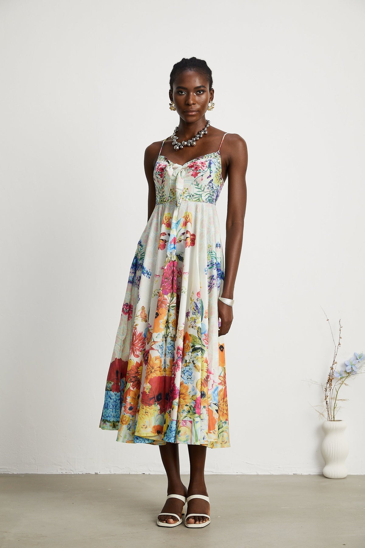 Sylvie desenli midi elbise